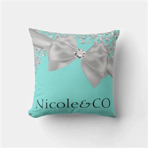 Audrey Blue Big White Bow Diamonds Glam Custom Throw Pillow Zazzle
