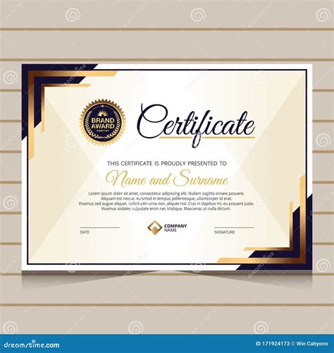 Modelo De Certificado Elegante De Azul E De Diploma De Ouro Ilustração