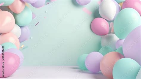 Pastel Blue Background with Pastel Multicolored Balloon Edge Border ...