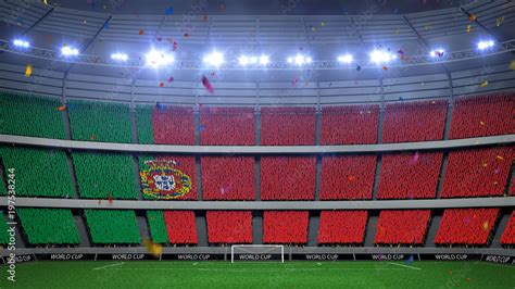 Portugal national football team flags on fans baners at stadium Stock Illustration | Adobe Stock