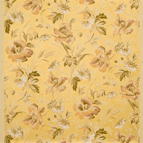 Poppies And Wheat On Gilt Background Antique Wallpaper Remnant