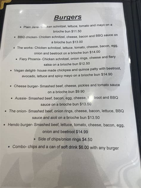 Menu At Phoenix Food And Coffee Cafe Bairnsdale