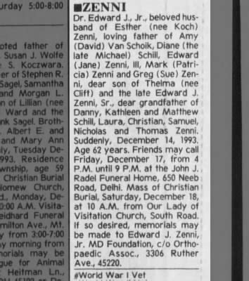 Obituary For Edward J Zenni Aged Newspapers