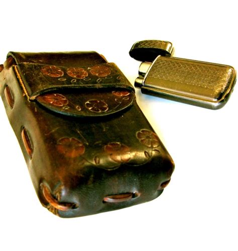 leather cigarette case & lighter retro vintage embossed