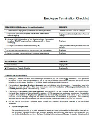 Sample Employee Termination Checklist In Pdf Ms Word