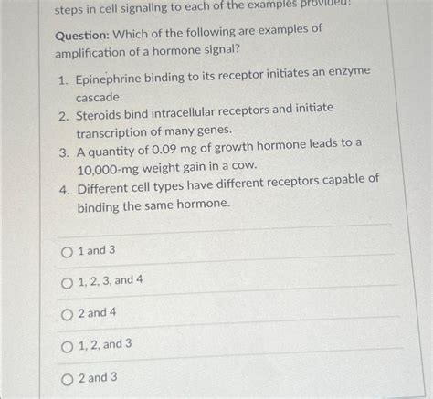 Solved steps in cell signaling to each of the examples | Chegg.com