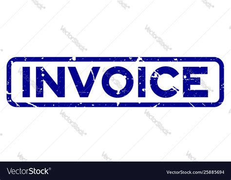 Grunge Blue Invoice Word Square Rubber Seal Stamp Vector Image