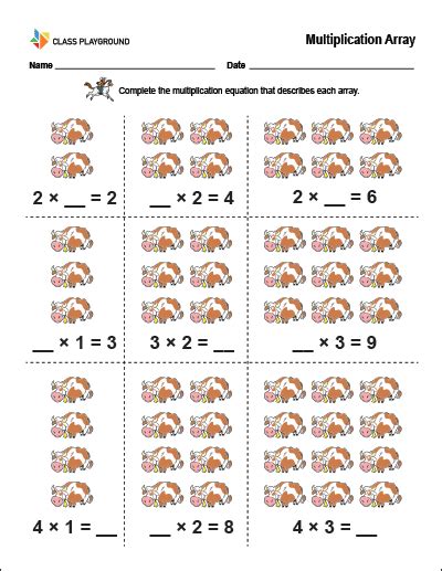 Printable Multiplication Array Complete Equation Worksheet Class Worksheets Library