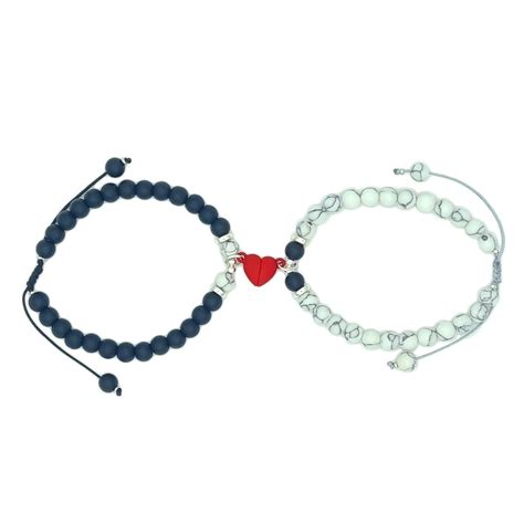 Juego De 2 Pulseras Magnéticas Para Parejas Con Dijes De Corazón Y