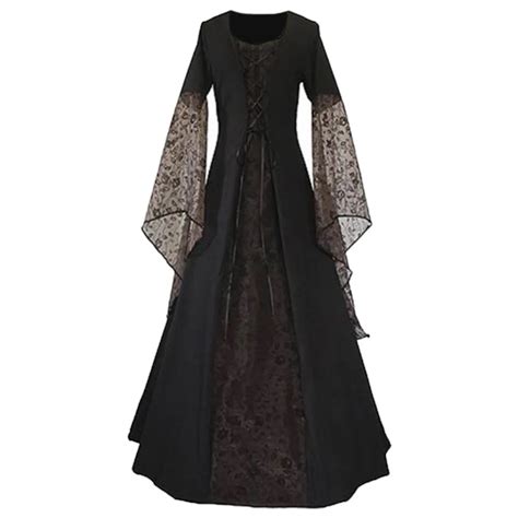 Women Lace Up Vintage Long Dress Renaissance Womens Costume Medieval