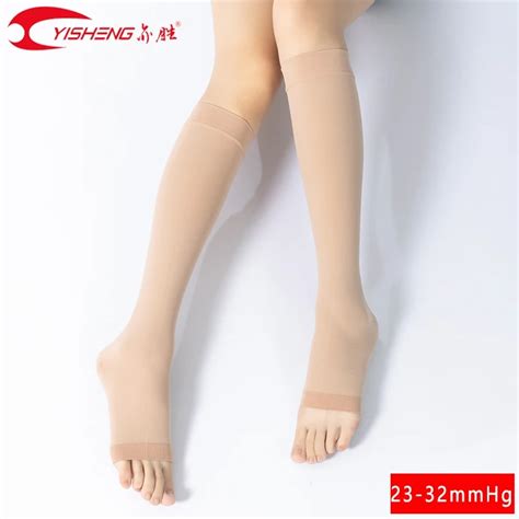 Yisheng 23 32mmhg Medical Compression Knee High Women Men Open Toe Socks For Varicose Veins And