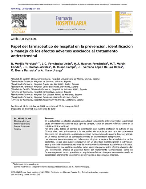 Papel Del Farmac Utico De Hospital En La Prevenci N