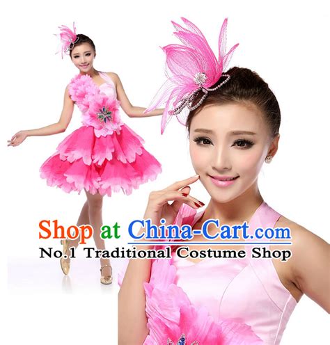 Chinese Flower Dance Costume and Hat Complete Set