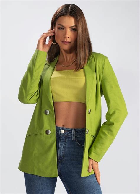 Blazer De Alfaiataria Em Linho Verde Hering