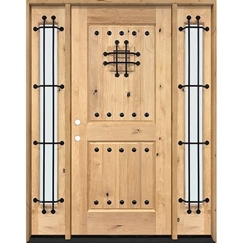 Cheap Rustic Knotty Alder Wood Square Top Door Unit With Sidelites And Speakeasy Uk240