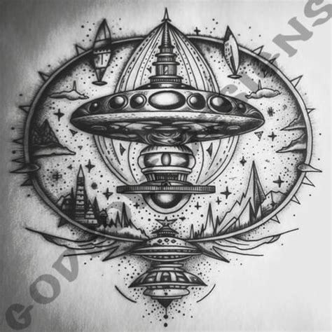 UFO Tattoo Design Pack 4 PSD and PNG Files Perfect for Artists and Sci ...