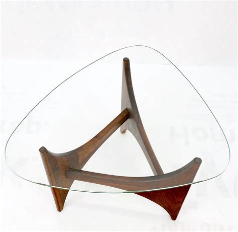 Adrian Pearsall Oiled Walnut Triangle Glass Top Coffee Side End Occasional Table For Sale At