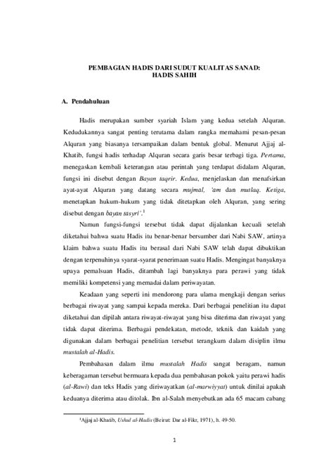 Doc Pembagian Hadis Dari Sudut Kualitas Sanad Hadis Sahih Rudi