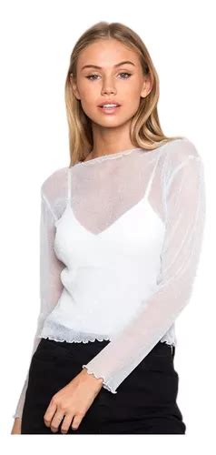 Blusa Top Malla Transparente De Manga Larga Meses sin interés