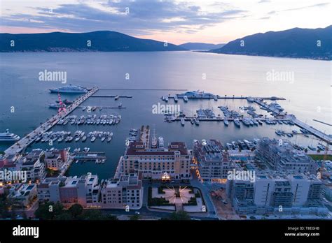 Aerial view of Porto Montenegro at dusk. Tivat Stock Photo - Alamy