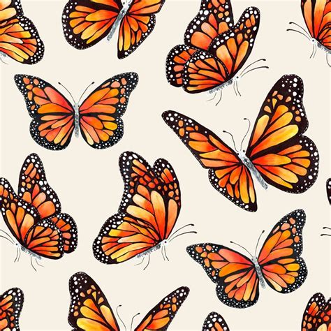 Tonal Red Orange Mustard Black And Cream Monarch Butterflies Print