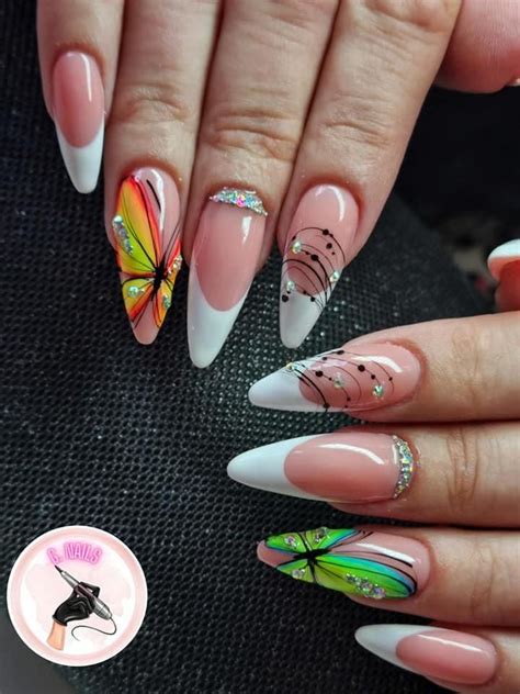 Butterfly Nails This Robe Colorful Neon Yellow Geeen Gel Nails Swag