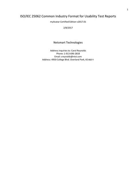 Pdf Iso Iec Common Industry Format For Usability Test