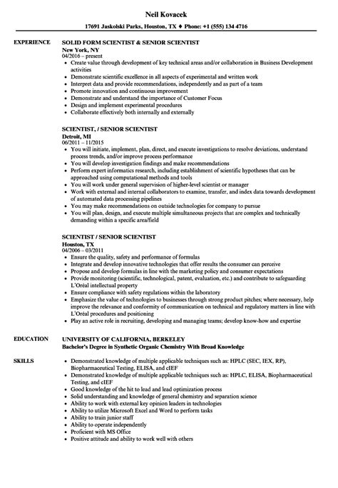 Scientist / Senior Scientist Resume Samples | Velvet Jobs