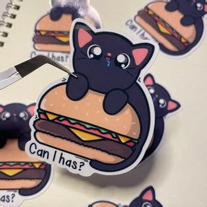 Cheeseburger Cat Sticker Cat Sticker Water Resistant - Etsy