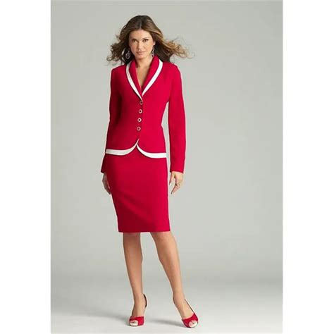 Red Womens Business Suits Ladies Spring Winter Formal Skirt Suits Shawl