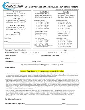 Fillable Online Hilo Hawaii Summer Swim Registration Form