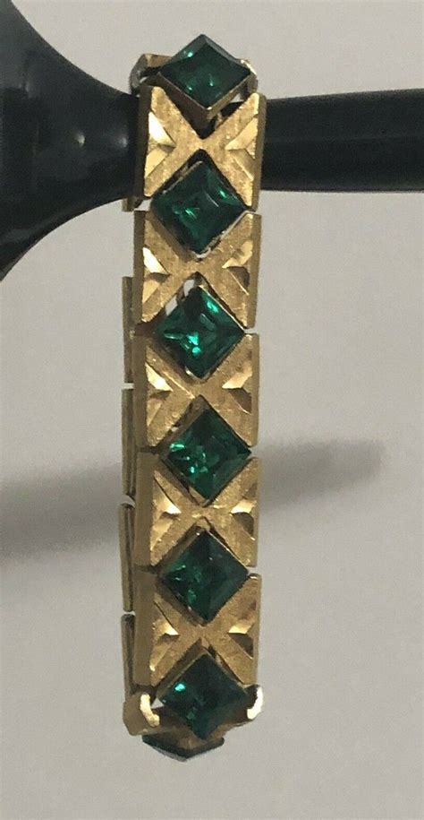 Antique Art Deco Emerald Green Crystal Glass Rhinesto… Gem