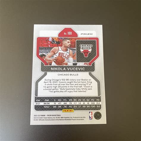 2021 22 NIKOLA VUCEVIC Silver Prizm 100 Panini CHICAGO BULLS NBA Card