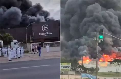 Incêndio de grandes proporções atinge fábrica da Cacau Show no Espírito