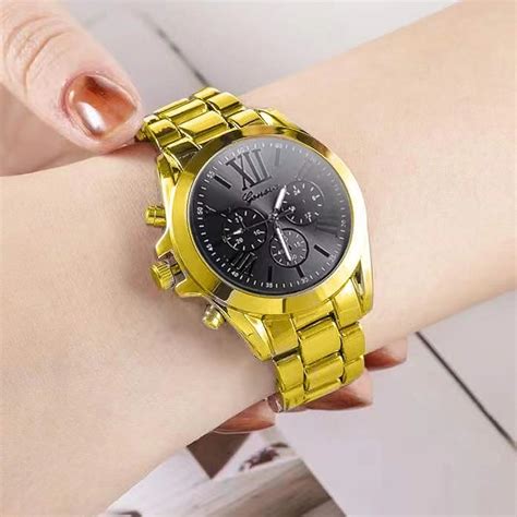 Jual Jam Tangan Pria Geneva Wanita Couple Dial Bulat Romawi Stainless