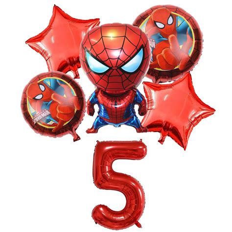 Buy 6PCS Superhero Spiderman 5th Birthday Decorations Red Number 5 ...