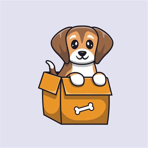 Cute Dog Playing In Box Cartoon Vector Icon Illustration Animal Nature