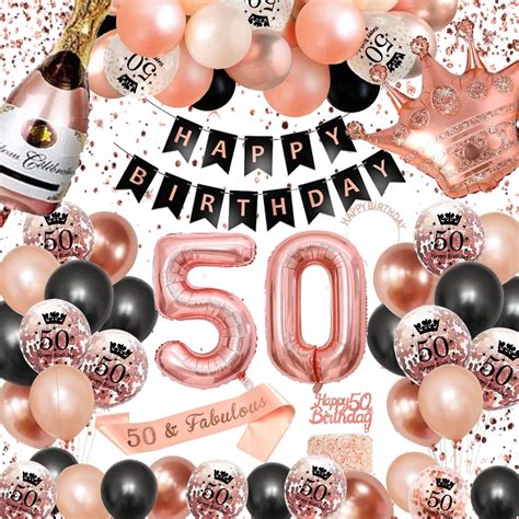 Yansion 50th Birthday Decorations Women Rose Gold Black Decorations