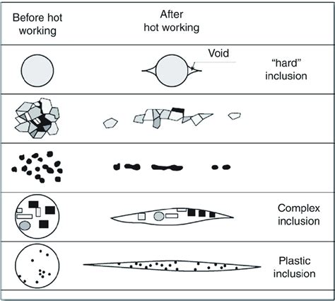 Examples of different types of inclusions and their behaviour during ...