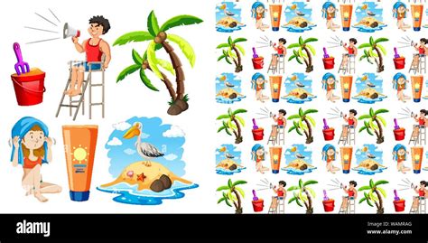 Seamless Background Design With Isolated Objects Theme Summer