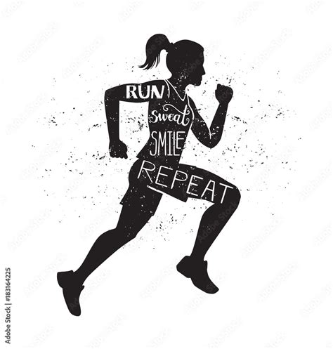 Run Sweat Smile Repeat Vector Lettering Illustration With A Running