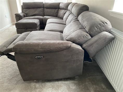 DFS Ronan Corner Sofa Brown Grey Suede With Electric Recliner Used