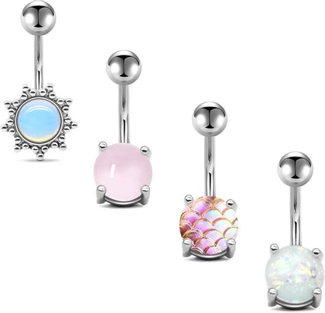 Vcmart Stk Bauchnabelpiercing Set Mm Chirurgenstahl Mit Opal Stein