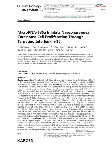 Pdf Microrna 135a Inhibits Nasopharyngeal Carcinoma Cell