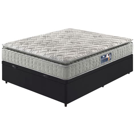 Cama Box Baú Casal Preto Colchão Ortopédico Espuma D33 Pillow Top