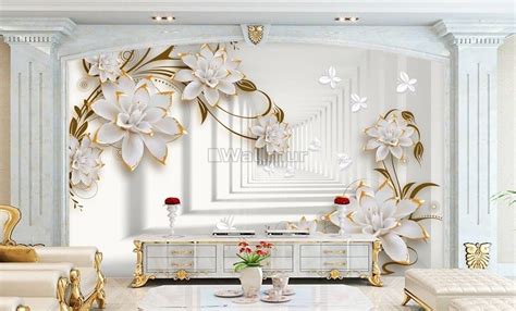 Lily Floral With Abstract Corridor Wallpaper Mural Обои декор Обои для гостиной Темы для