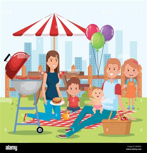 cute family happy in the picnic day characters Stock Vector Image & Art - Alamy