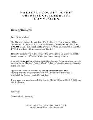 Fillable Online Marshall County Sheriff Civil Service Exam Fax Email