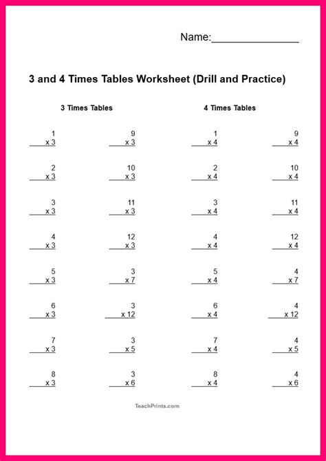 Free Four Times Tables Worksheets (8 Versions) - Teach Prints