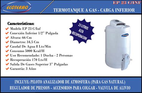 Termotanque Ecotermo Lt Alta Recuperacion Gas Natural Carga Inferior